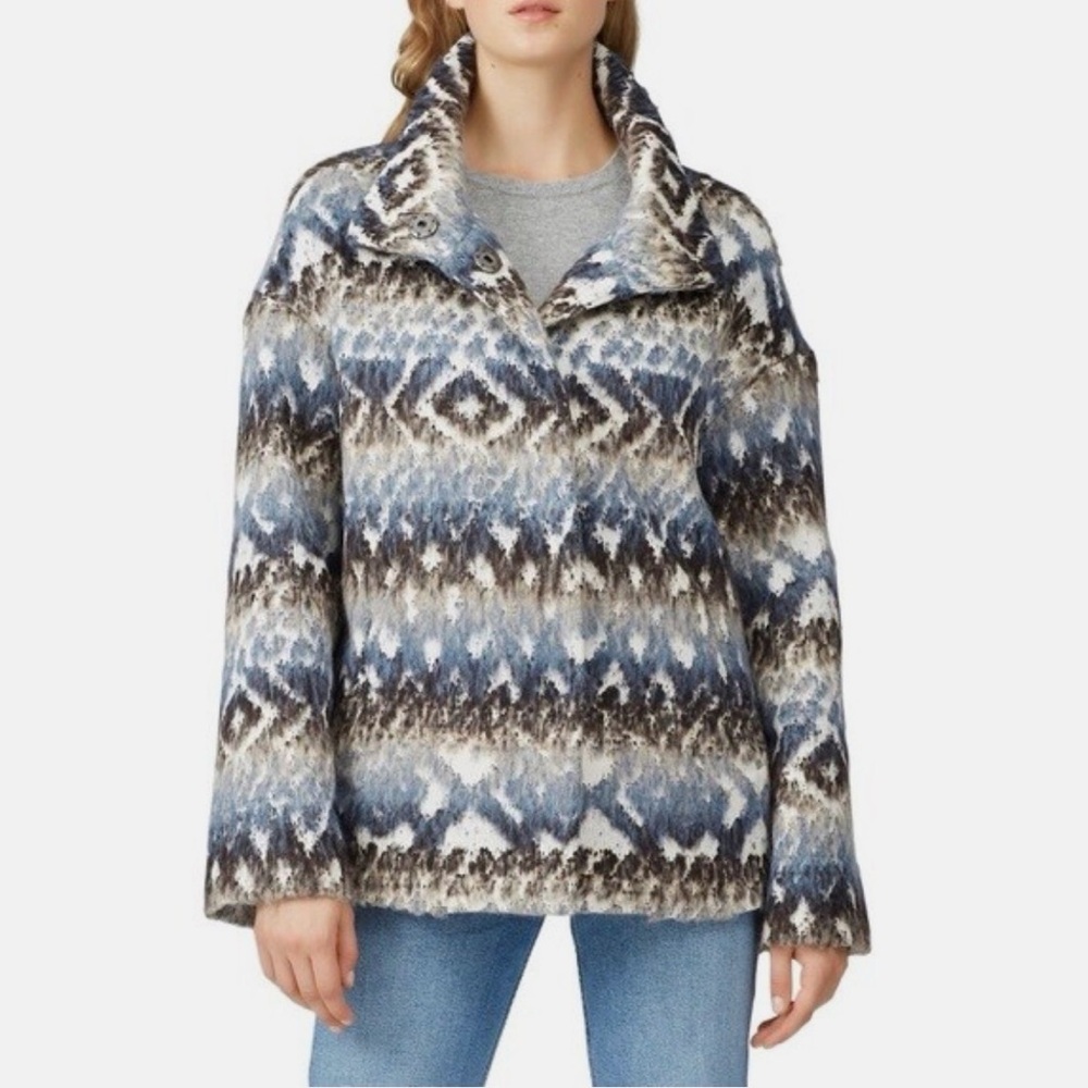 Fifteen Twenty Blue and Brown Patterned Teddy Jacket